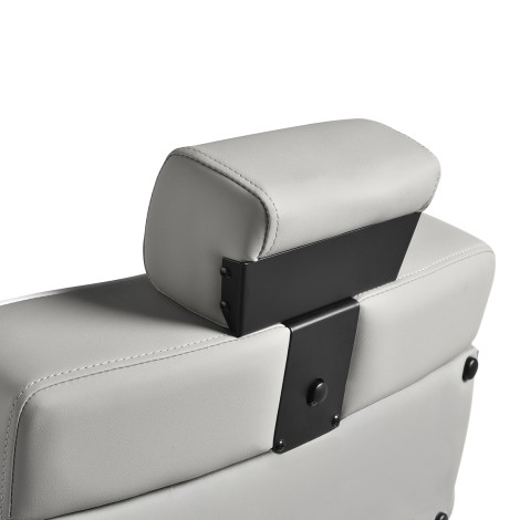 Gabbiano Levi kappersstoel met zwart frame grijze bekleding zonder stiksels aan de achterkant — detail kop