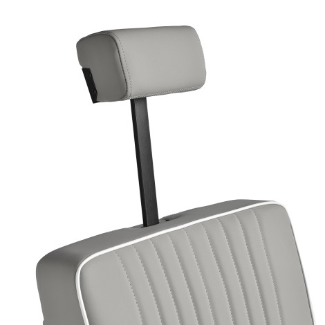 Gabbiano Levi barber chair with black frame gray without stitching at the back — close-up of the head