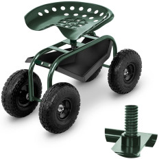 Seat on wheels for garden work of strawberries with a shelf up to 150 kg green