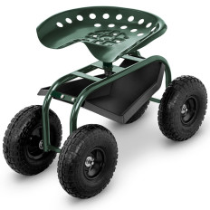 Seat on wheels for garden work of strawberries with a shelf up to 150 kg green