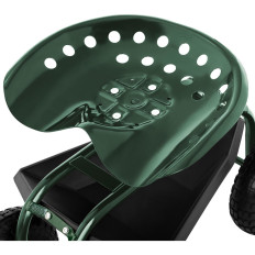 Seat on wheels for garden work of strawberries with a shelf up to 150 kg green
