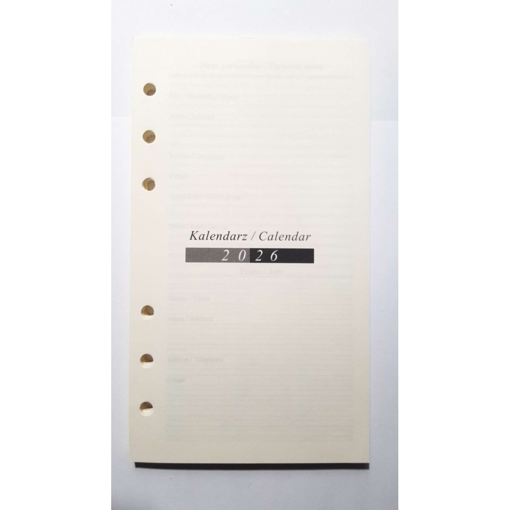 Kalender 2026 Insert zum Organizer-Zeitplan (05-wöchentlich) 7,5x12.5 cm