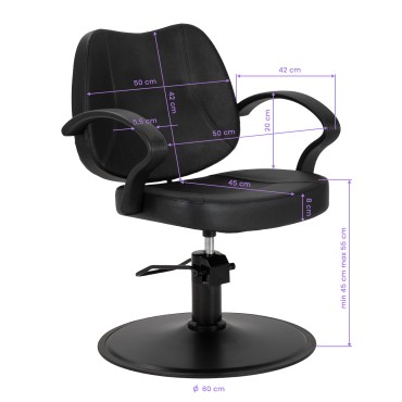 Cadeira de cabeleireiro Hair System Borneo preta — vista frontal
