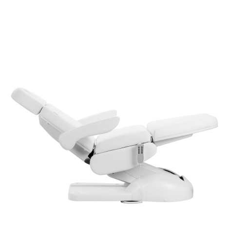 Cadeira cosmética Azzurro Lux com 4 motores e suporte branco — vista lateral