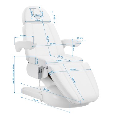 Azzurro Lux 4 motors cosmetic chair with cradle white — front view