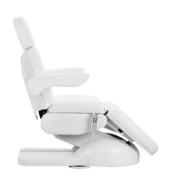 Poltrona estetica elettrica Azzurro Lux pedi 3 motori bianca — vista laterale