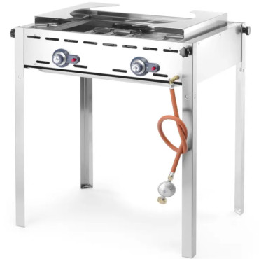 Gasgrill "grön eld" 2 brännare 11.6kw med sköld och hylla - Hendi 149508