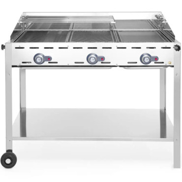 Gas Grill "Πράσινη Φωτιά" 3 βουνά 17.4kw με ασπίδα και ράφι - Hendi 149591