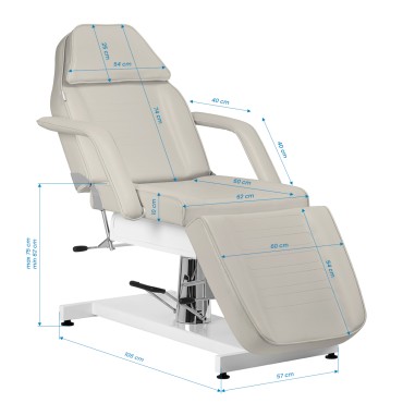 Sillon hidraulikus kozmetikai szék v2 210 sea salt - magassága állítható, dönthető — oldalnézet