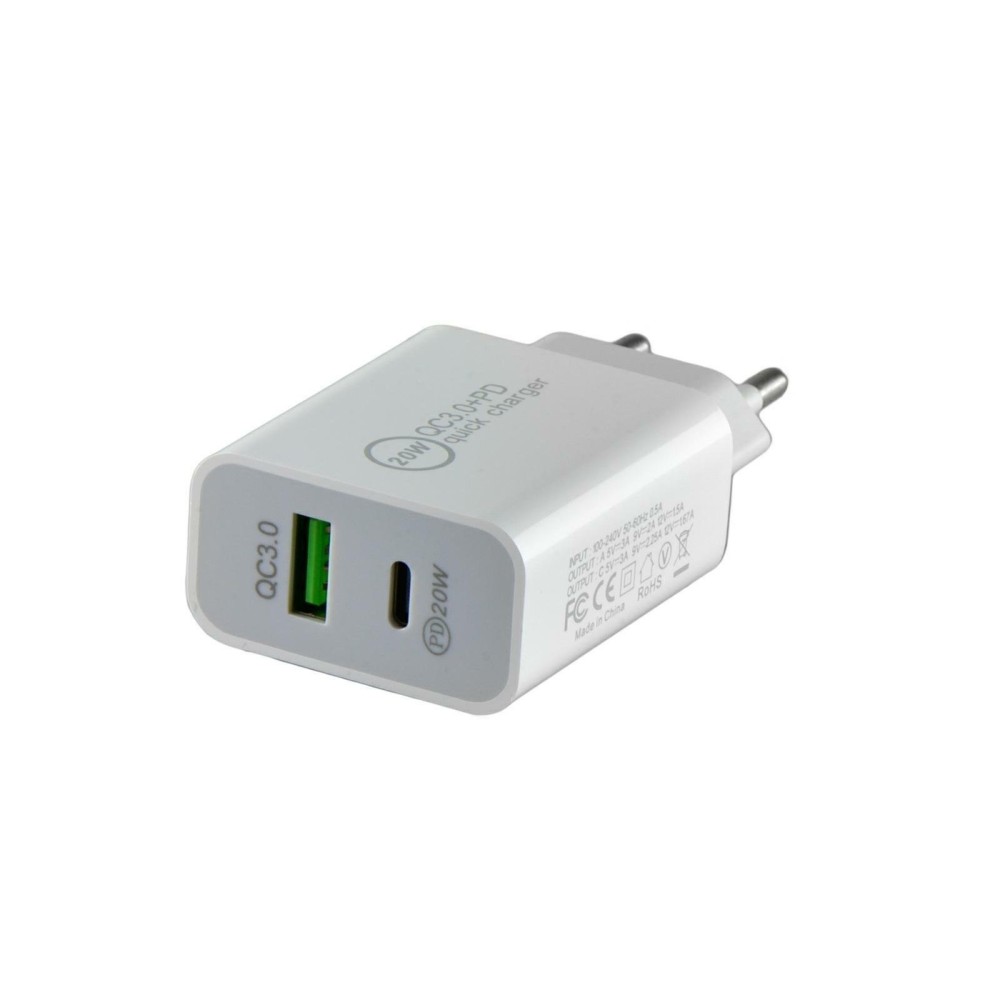 Combo 20W PD 3.0 Carregador de rede QC 3.0