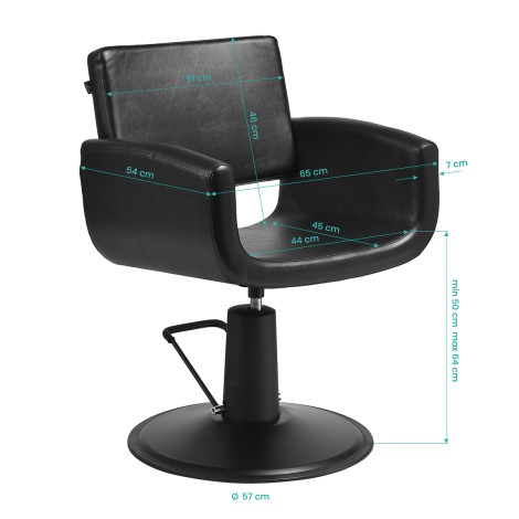 Fauteuil de coiffure Gabbiano Mataro noir — vue de face