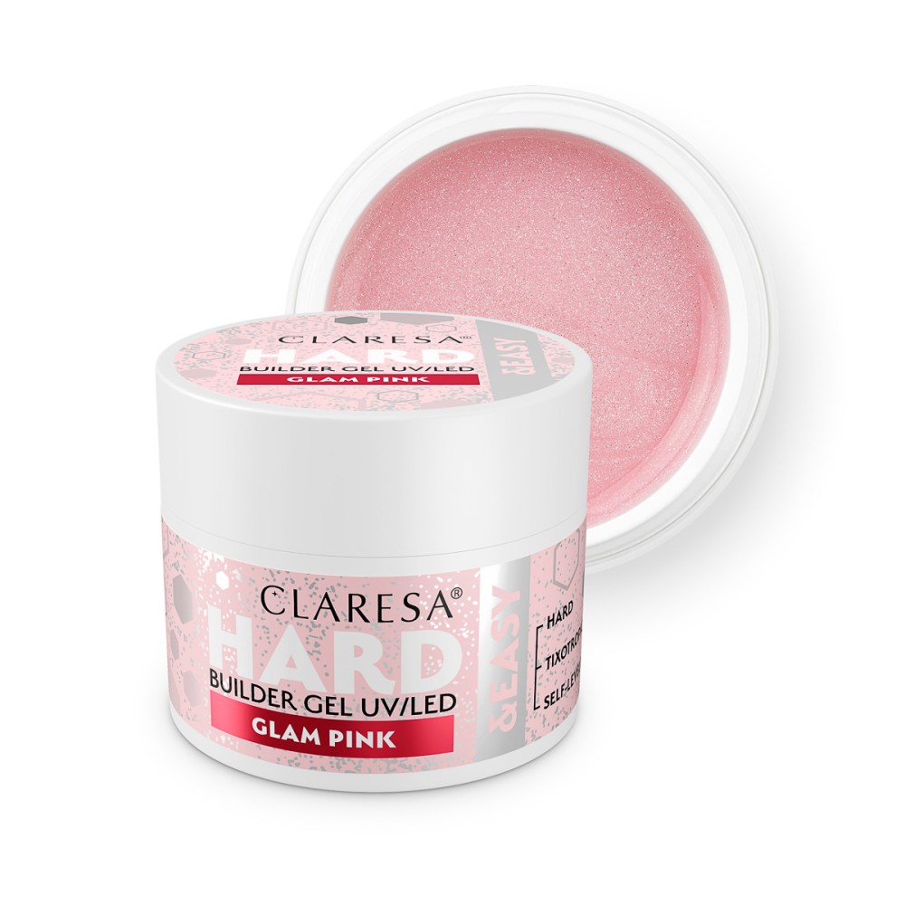 CLARESA HARD&EASY Gel Construtor GLAM PINK 12g — conjunto mostrado