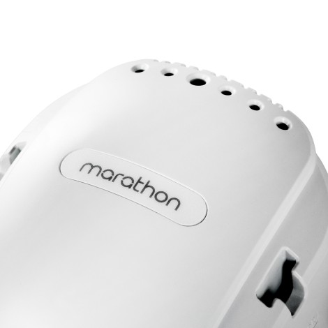 Trapano per unghie Saeyang Marathon 3 Champion NEW bianco con manipolo H200 — primo piano dell'etichetta