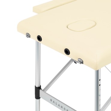 BALANCE inklapbare aluminium massagetafel 2 segmenten crème — detail oppervlak
