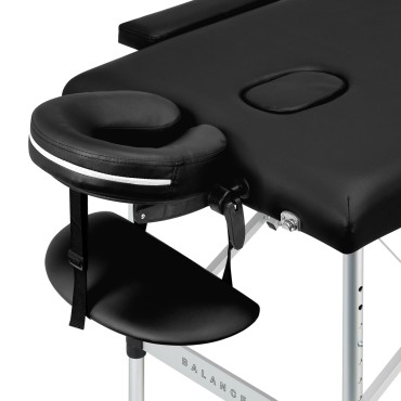 Mesa de masaje plegable BALANCE de aluminio con 2 segmentos negra — detalle del reposabrazos