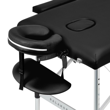 Table de massage pliante BALANCE aluminium 2 segments noire — gros plan accoudoir
