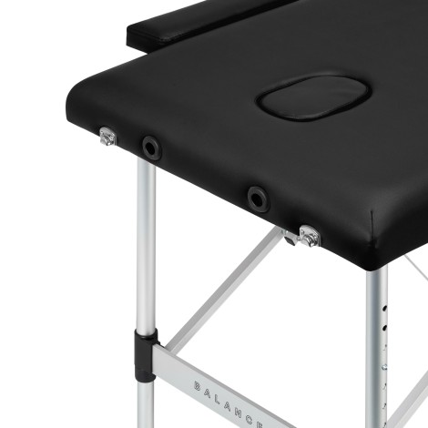 BALANCE aluminium inklapbare massagetafel 2 segmenten zwart — detail armleuning