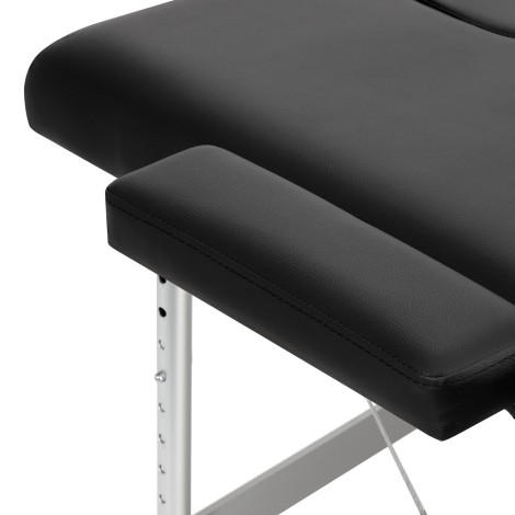 BALANCE aluminium folding massage table 2 segment black — close-up of the armrest