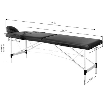 BALANCE tavolo da massaggio pieghevole in alluminio 2 segmenti nero — vista laterale