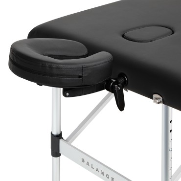 Table de massage pliante BALANCE en aluminium 3 segments noire — gros plan tête