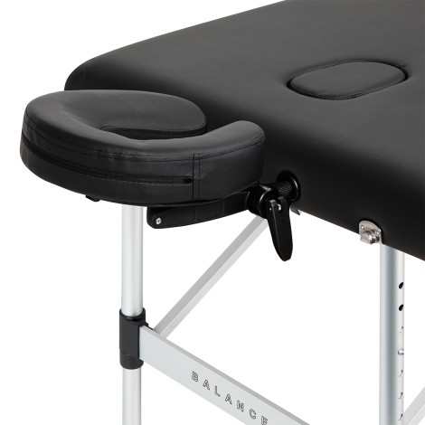 Table de massage pliante BALANCE en aluminium 3 segments noire — gros plan tête