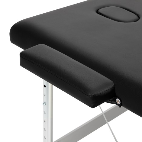 BALANCE alumiininen taitettava hierontapöytä 3-osainen musta — lähikuva käsinojasta