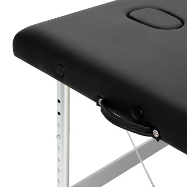 BALANCE aluminium fällbar massagesäng 3-segment svart — närbild av handtag