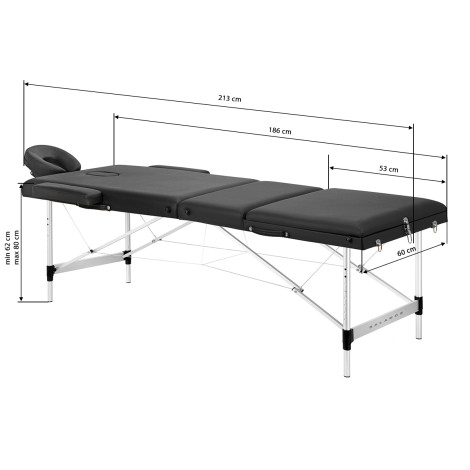 BALANCE aluminium sammenklappeligt massagebord 3-segment sort