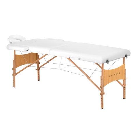 BALANCE Holz klappbare Massageliege 2 Segmente 190x70 weiß — Seitenansicht