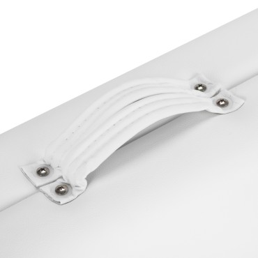 BALANCE träfällbart massagebord 2-segment 190x70 cm vitt — närbild av handtag