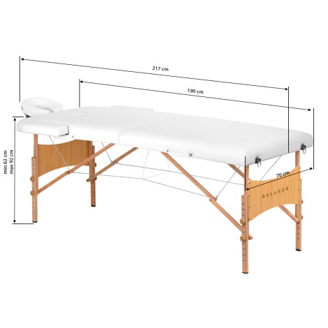 BALANCE houten inklapbare massagetafel 2-delig 190x70 wit