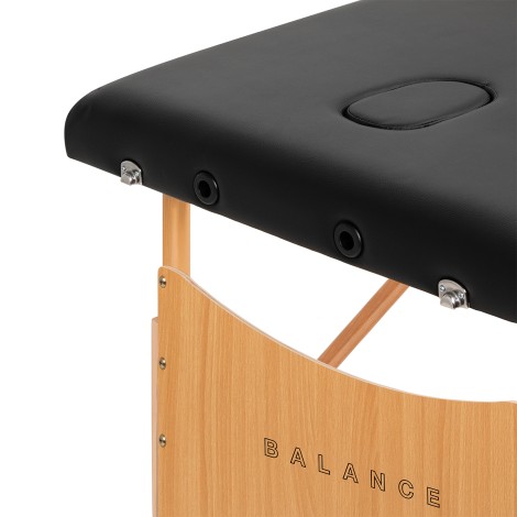Table de massage pliante en bois BALANCE 3 segments 190x70 noire — gros plan surface