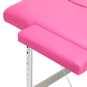 BALANCE aluminium folding massage table 2 segment pink — close-up of the armrest