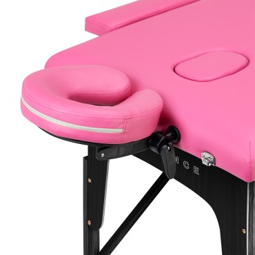 BALANCE vikbar massagelåda i trä 2 segment rosa och svart — närbild av huvud