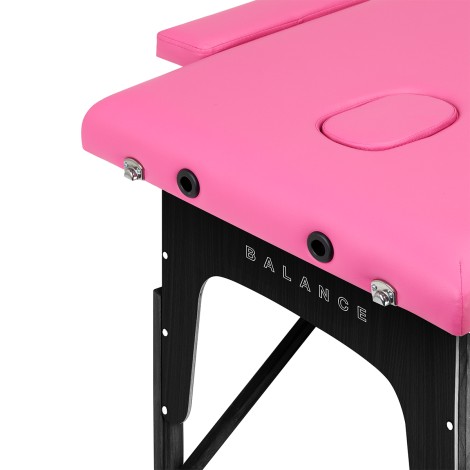 BALANCE lettino da massaggio pieghevole in legno 2 segmenti rosa e nero — primo piano della superficie