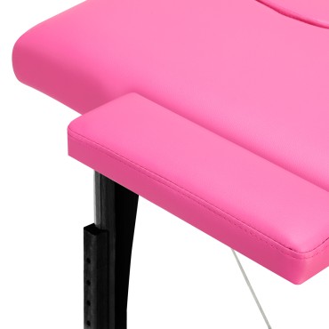 BALANCE træ foldbar massagebriks 2-segment lyserød og sort — nærbillede af armlæn