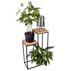 Flowerbed metal loft 2-position black with natural oak tops