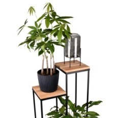 Flowerbed Metal Loft 2-Posic Negro con tops naturales de roble