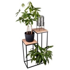 Kwietnik metalowy loft 2-pozycyjny czarny z blatami Dąb Craft