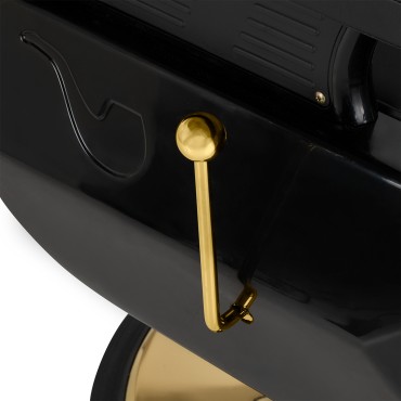 Hair System New York kappersstoel zwart goud — detail handvat