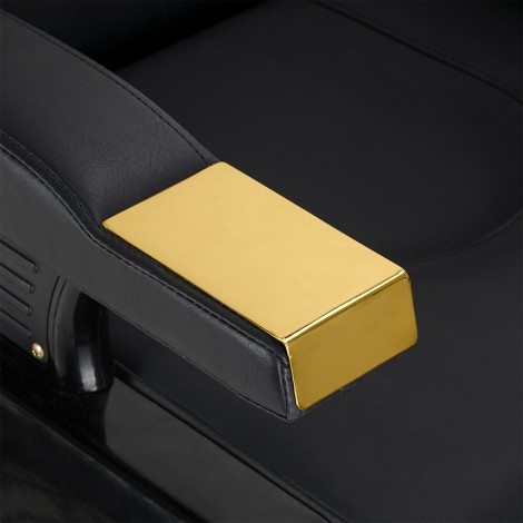 Hair System New York barber chair black gold — close-up of the armrest