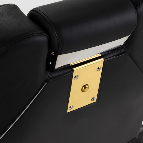Hair System New York Friseurstuhl Schwarz Gold — Detailaufnahme Rückenlehne