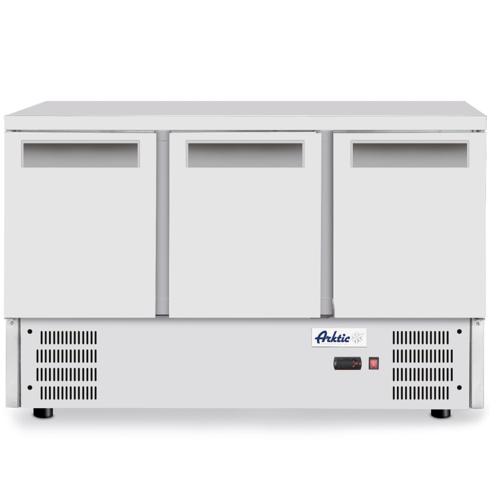 Tavolo refrigerato a 3 porte con piano di lavoro e aggregato in acciaio inox 368 l - Hendi 236147