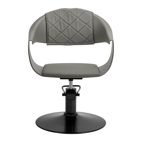 Poltrona da parrucchiere Hair System Halo grigia con sollevamento idraulico e base nera — vista frontale