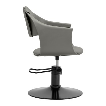 Hair System Halo grå frisörstol med hydraulisk lyft och svart bas — sidosida