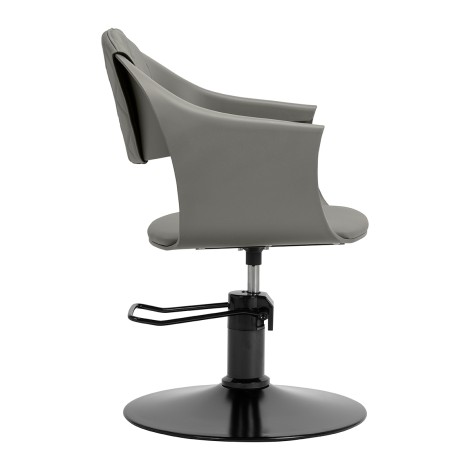 Hair System Halo grå frisörstol med hydraulisk lyft och svart bas — sidosida
