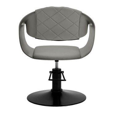 Hair System Halo grå frisörstol med hydraulisk lyft och svart bas — framsida