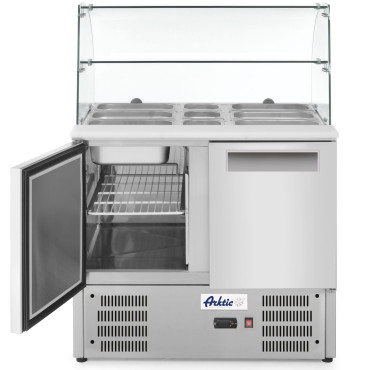 Mesa de refrigerante de salada de 2 portas com tampo de vidro em 2x GN1 / 1 3x GN 1/6 247 L - Hendi 236185