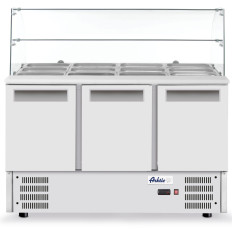 3-deurs salade koelmiddel tafel met glazen bovenkant op 4x GN1 / 1 368 L - Hendi 236192