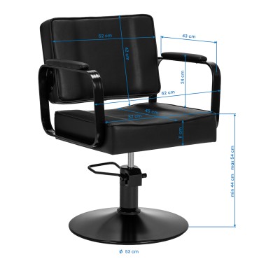 Hair System Studio noir Frisørstol med hydraulisk løft i sort — forfra